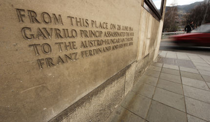 A plaque marks the spot where Franz Ferdinand was shot